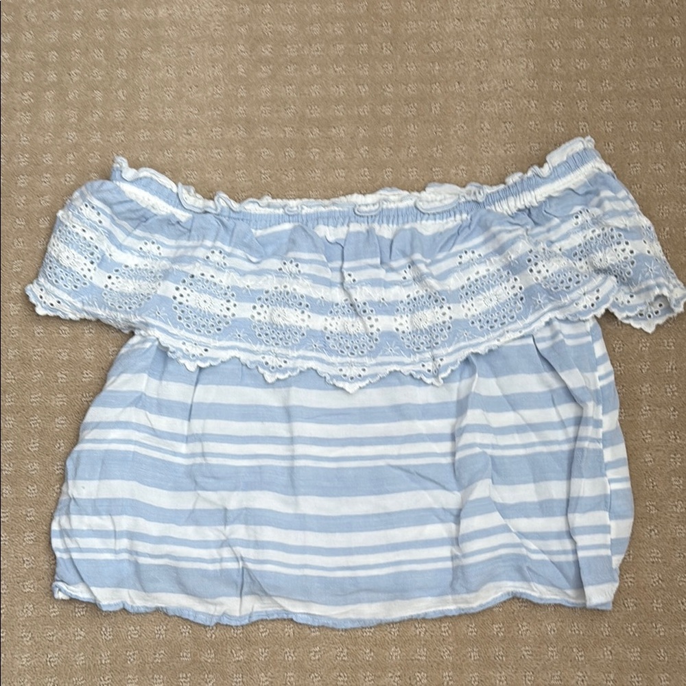 American Eagle Outfitters Blue and White  off shoulder top